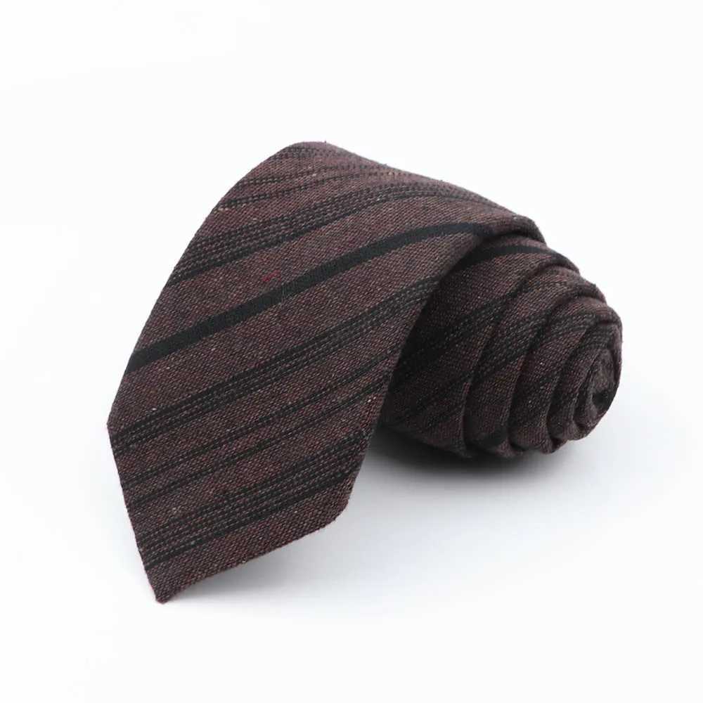 Mens Ties 7cm Classic Cotton Handmade Skinny Grey Brown Striped Neckties Narrow Collar Slim Plaid Casual Tie Accessories Gift X250407