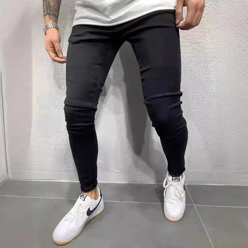 Spring Mens Classic Elastic Pencil Jeans Jean Homme Soft Black Bicycle Masculino Denim Trouser Solid Pants 250401