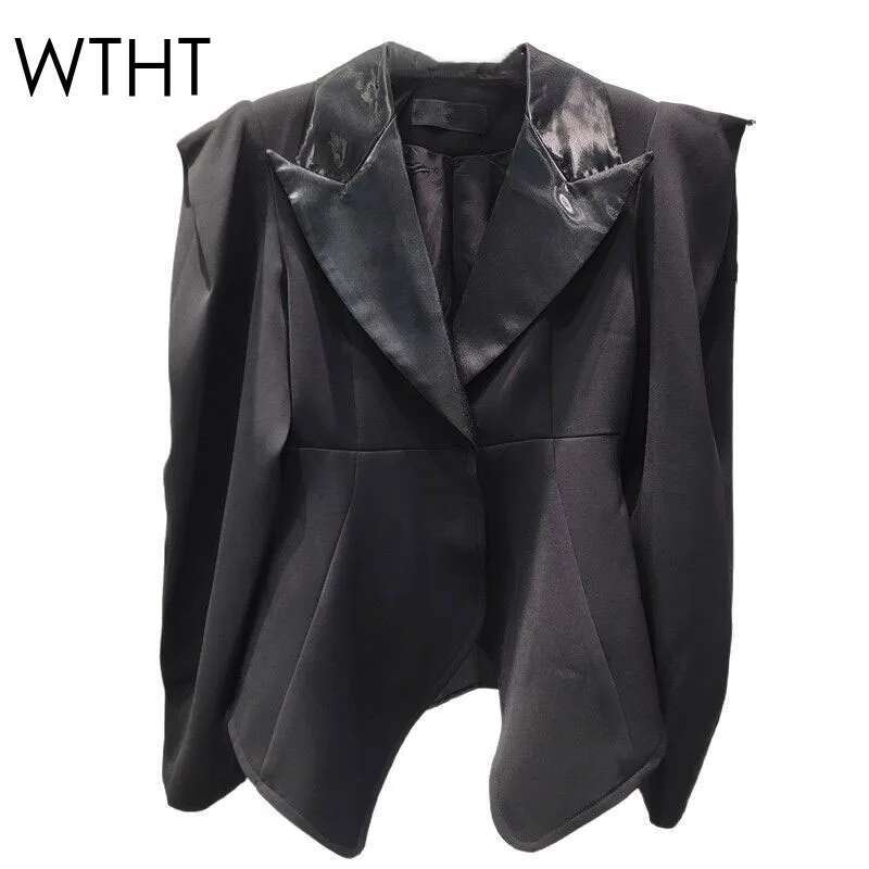 WTHT New Fashion 2025 Summer Women's Solid Color Shoulder Pad Blazer Trendy Long Sleeves Turn-Down Collar Jacket Female 1Ls1420