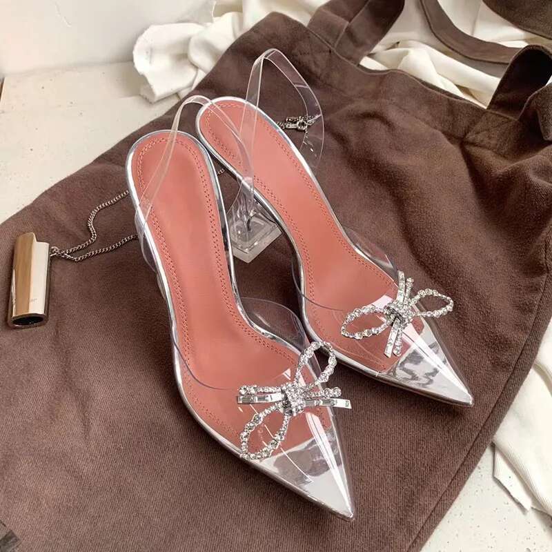 34-45 PVC Transparent Crystal 2024 Summer New Pointed Odd Heel Stiletto Ladies Sun Decoration Wild Fairy Shoes