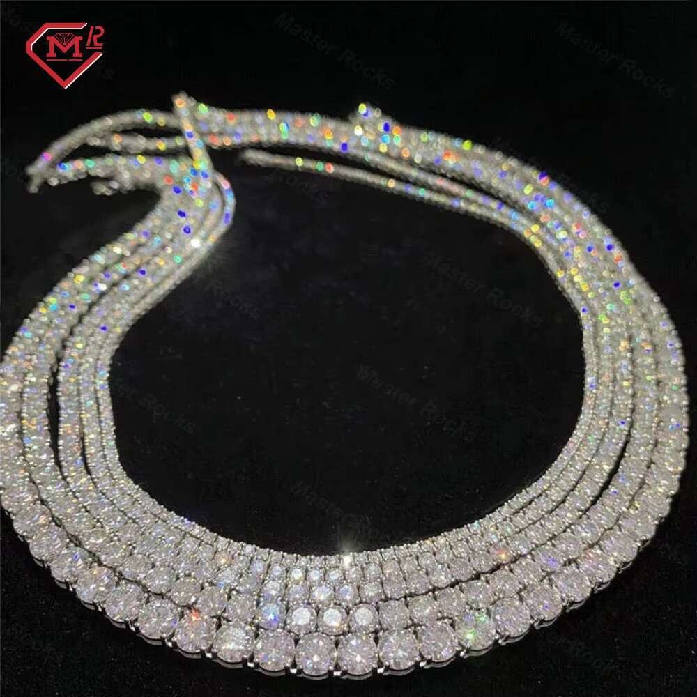 Wholesale Full Size 2-6mm Iced Out Tennis Chain Dropshipping 925 Silver Vvs Diamond Mens Moissanite Tennis Necklace