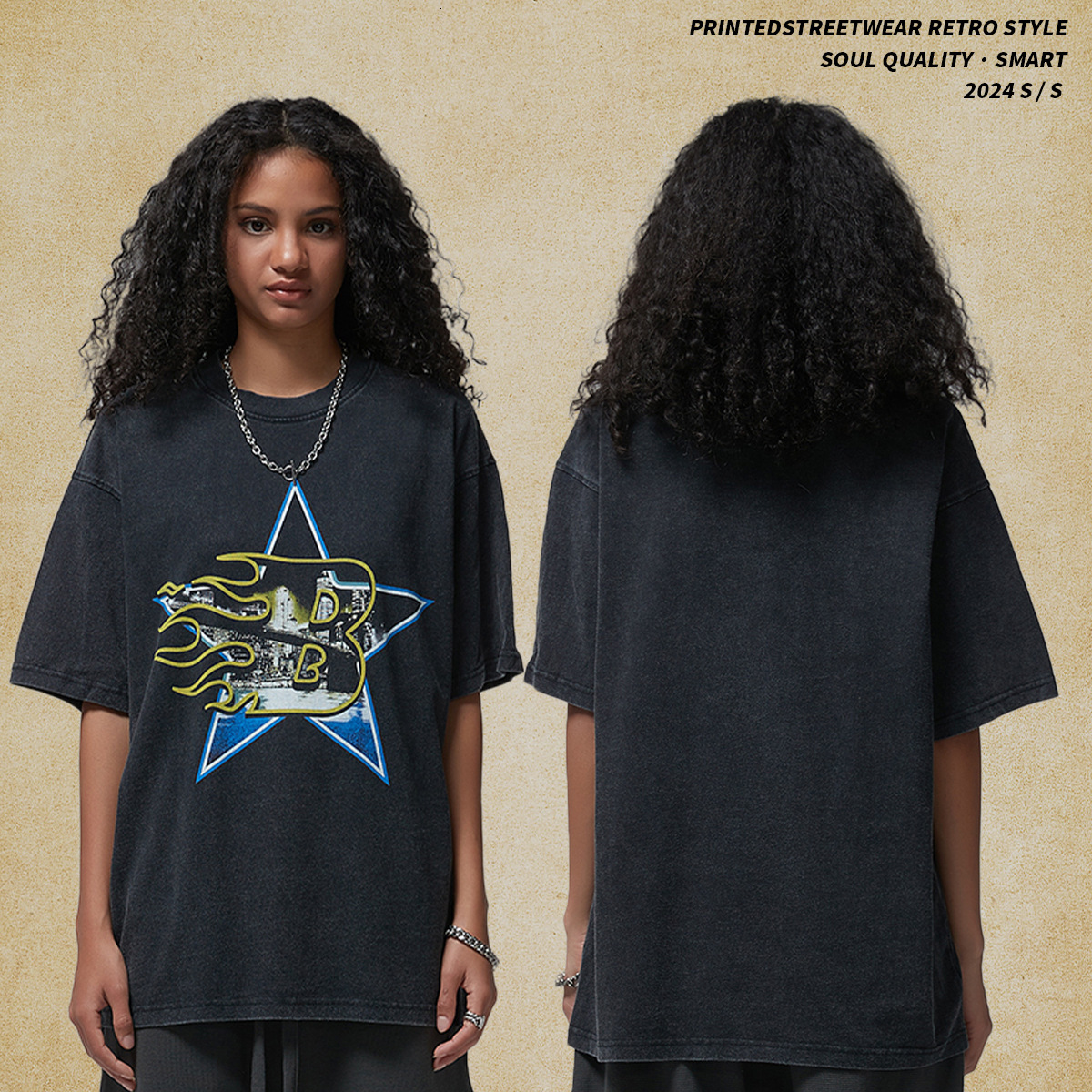 Wear | 2025 Spring/Summer New Product White Ink Digital Direct Spray Printed Men's Short sleeved Loose Trendy Brand T-shirt