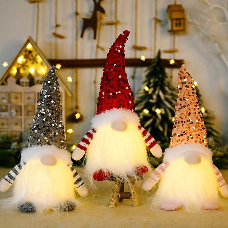 30cm Christmas Gnome Doll Elf with Led Night Light Knited Elf Dwarf Home Xmas Tree Decor New Year Childrens Gifts W251107