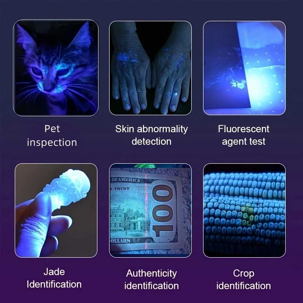 Mini 365nm UV Flashlight USB Rechargeable Ultraviolet Blacklight Marker Cat Dog Urine Money Fluorescence Detector LightW251106