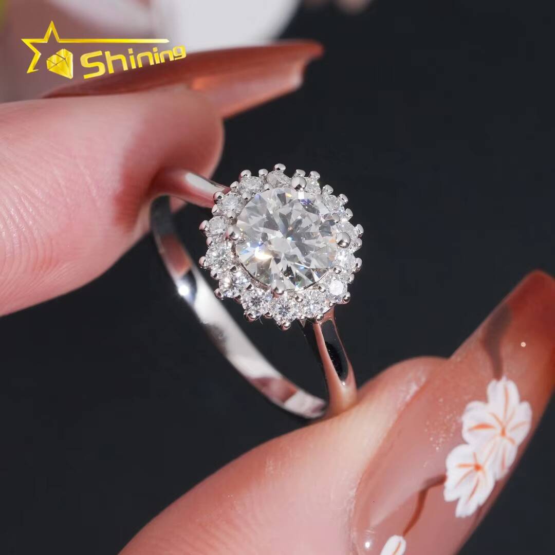 Fashion Jewelry 925 Silver 1ct Anniversary Wedding Ring Moissanite Diamond Engagement Rings for Women