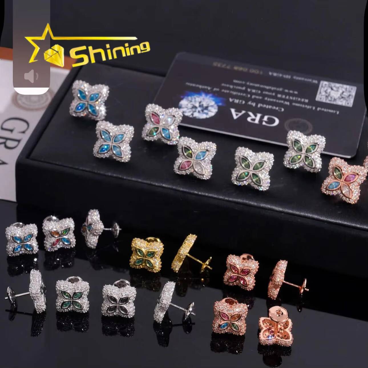 15MM Width Sterling Silver 925 Pass Tester Lab Diamond Iced Out VVS Moissanite Hip Hop Fine Jewelry Stud Earrings