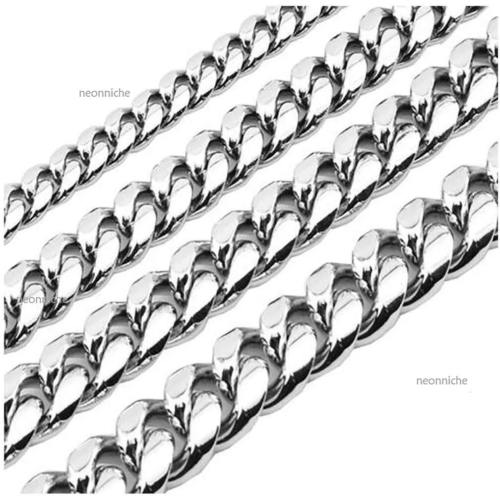Chains Gold Plated Stainess Steel 10Mm 12Mm 14Mm Polished Miami Cuban k Necklace Men Punk Curb Chain Double Safety Clasp 18Inch Ot06H