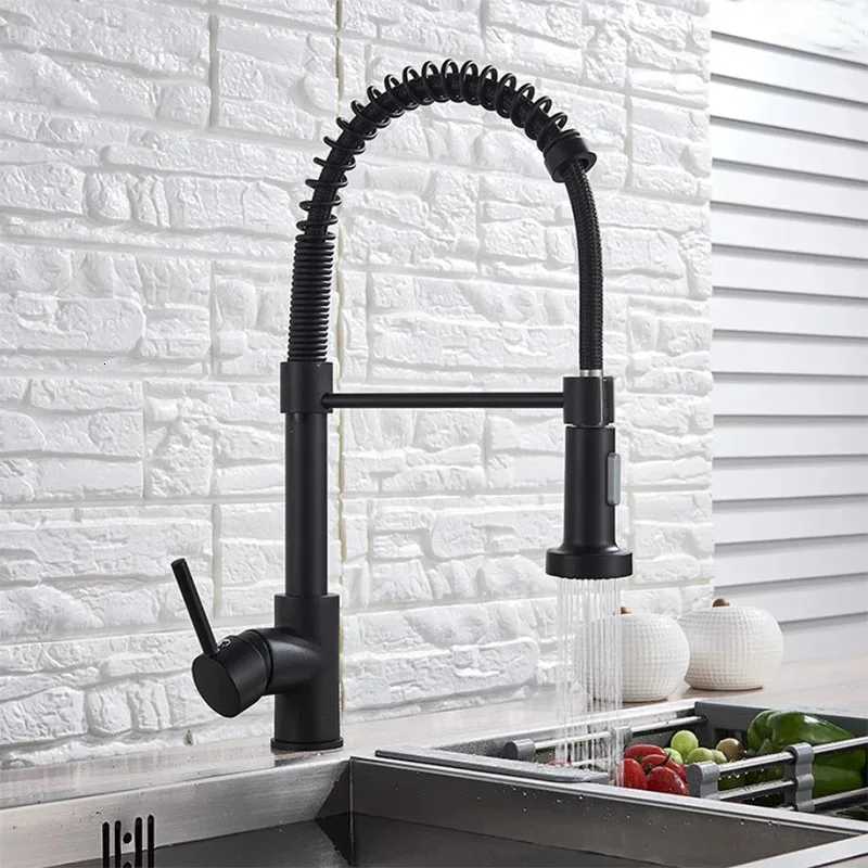 Gold Kitchen Sink Faucet One Handle Spring Hot and Cold Water Tap Deck Mounted Bathro Matte Black Kitchen Crane H251107