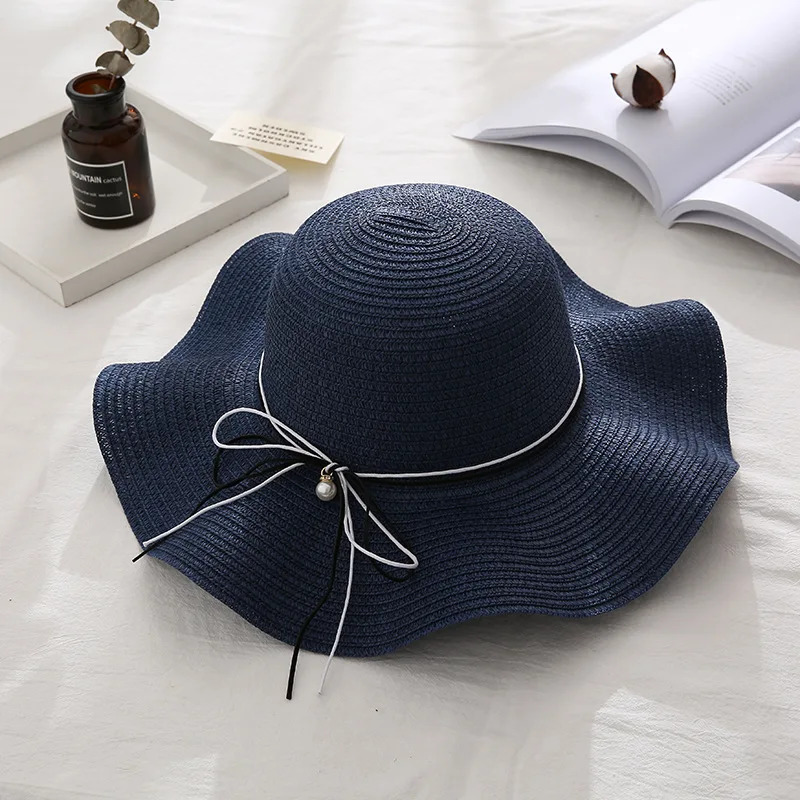 W41 Womens Hat Summer Japanese Wild Beach Straw Small Fresh Bow Adjustable Holiday Sun 250326