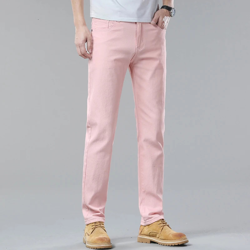 2024 white jeans mens wear Trouser 98 cotton mid waist ultrathin pencil pants stretch fashion personality 250401