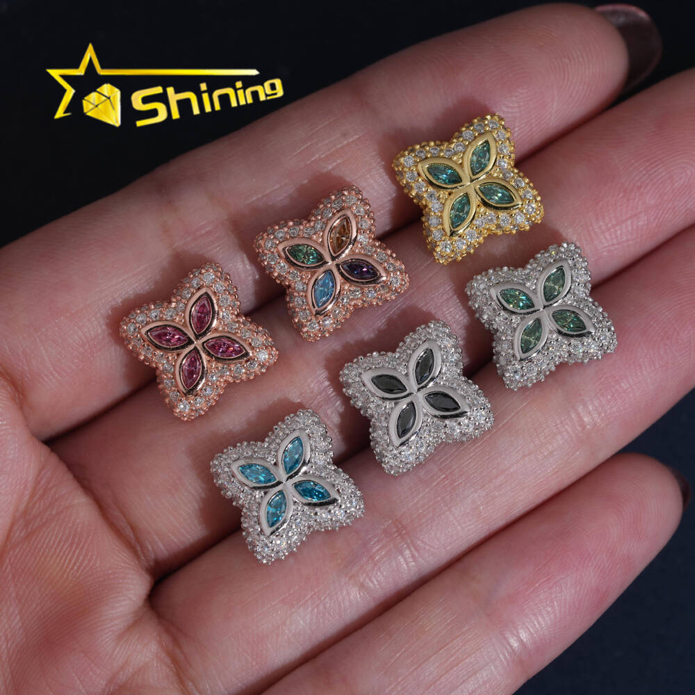 15MM Width Sterling Silver 925 Pass Tester Lab Diamond Iced Out VVS Moissanite Hip Hop Fine Jewelry Stud Earrings