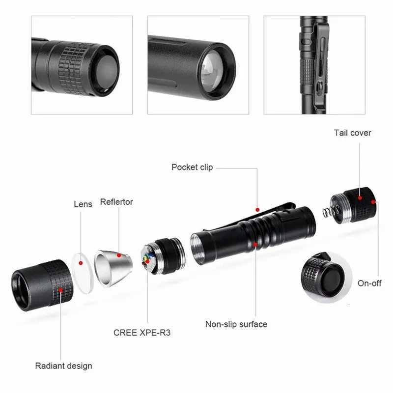 E2 LED Camping Fishing Flashlight Pen Light Mini Portable led Tactical Flashlight For The Dentist for Hiking edc Torch LanternW251106