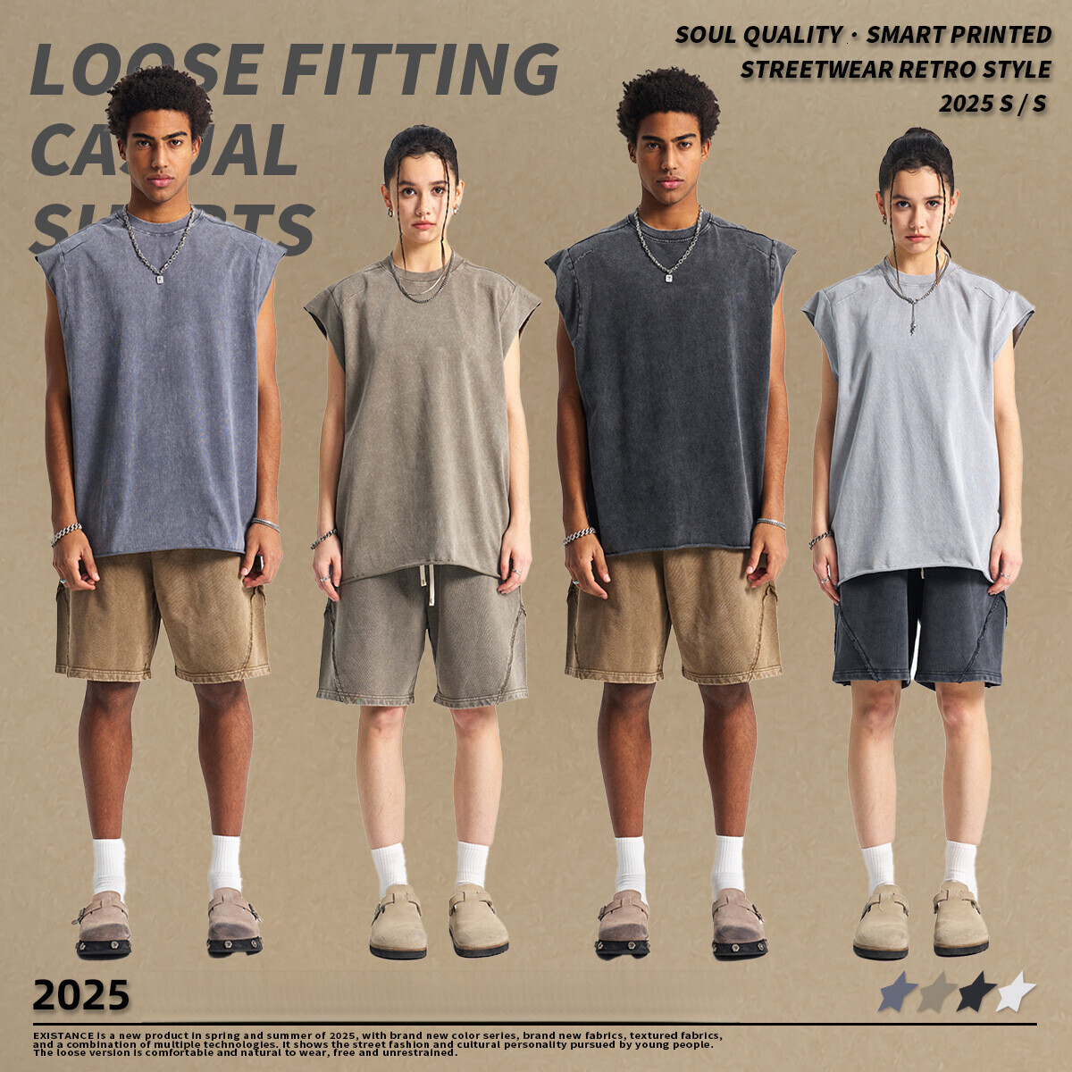 2025 Spring/Summer Street Ins Loose Sports Heavy Industry Splicing Trendy Brand Wax Printing Sleeveless Men's Tank Top
