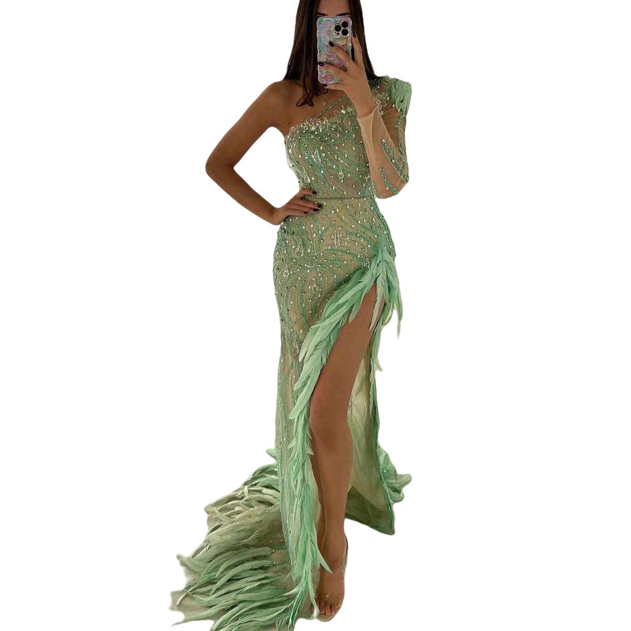 New Prom Gown Fashion Show Dress Feather Evening Dress Sexy Party Dresses Prom Dresses Bridal Gowns Robes De Mariee Size Customized vestido de novia L