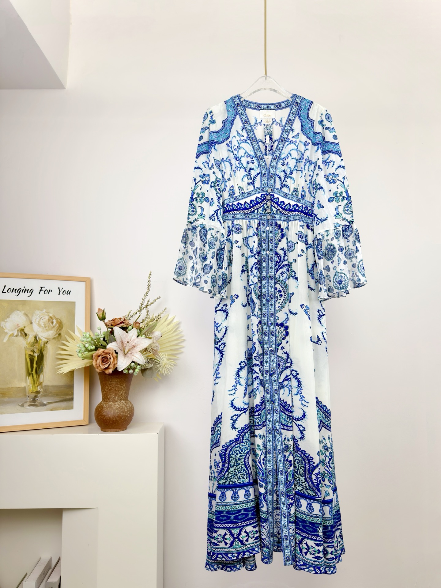 Australian designer Camilla brand 100% silk printed V-neck long dress