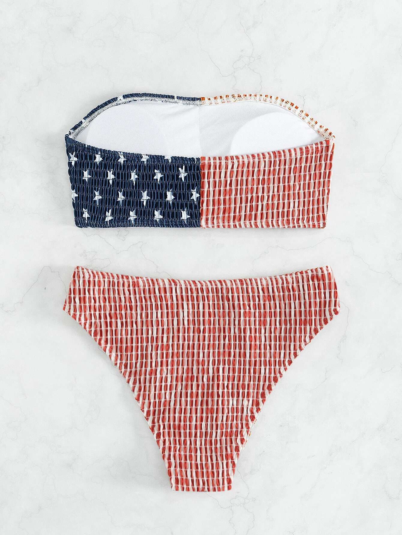 Dongdumaoyi Sexy Strapless Women Piece Swimsuit American Flag Style Print Bikini Set High Wait Beach Vacation Backless Bathing Suit