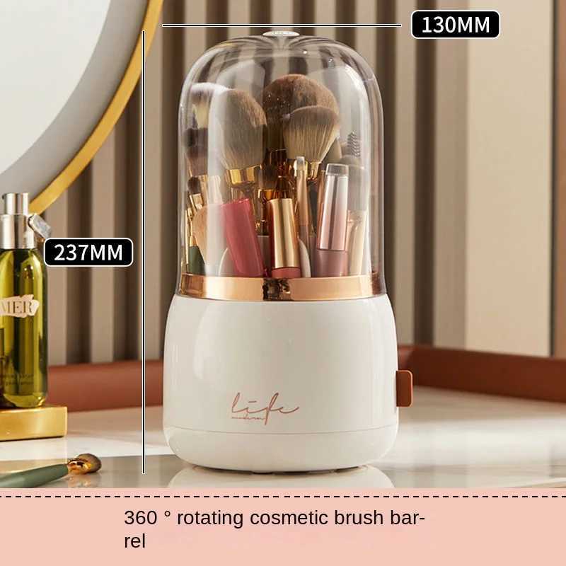 360 Rotating Makeup Brushes Holder Portable Desktop Makeup Organizer Cosmetic Storage Box Make Up Tools Jewelry Container J251115