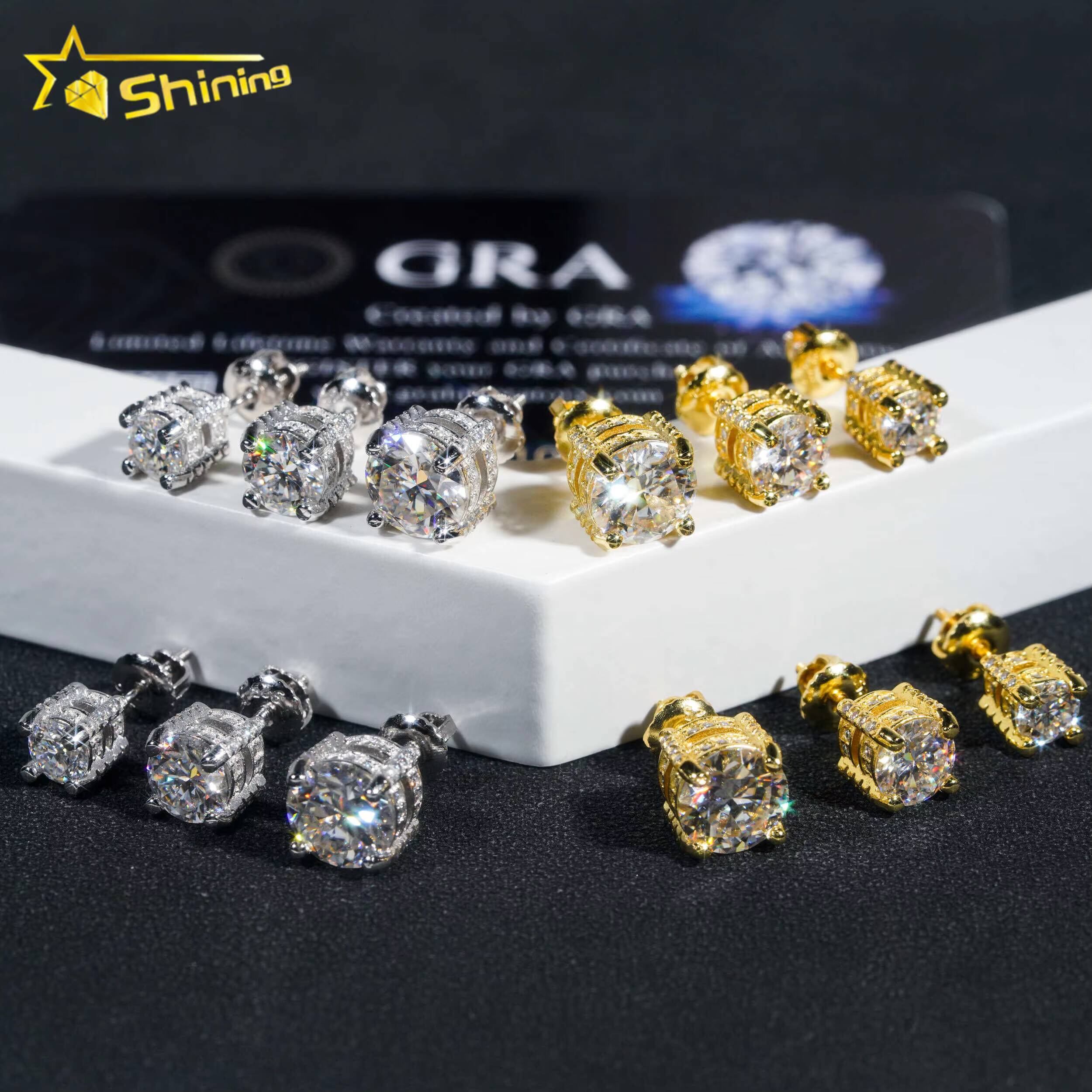 Factory Price Ready to Ship Classic Style Prong Setting 925 Sterling Silver Hip Hop Round VVS Moissanite Stud Earring