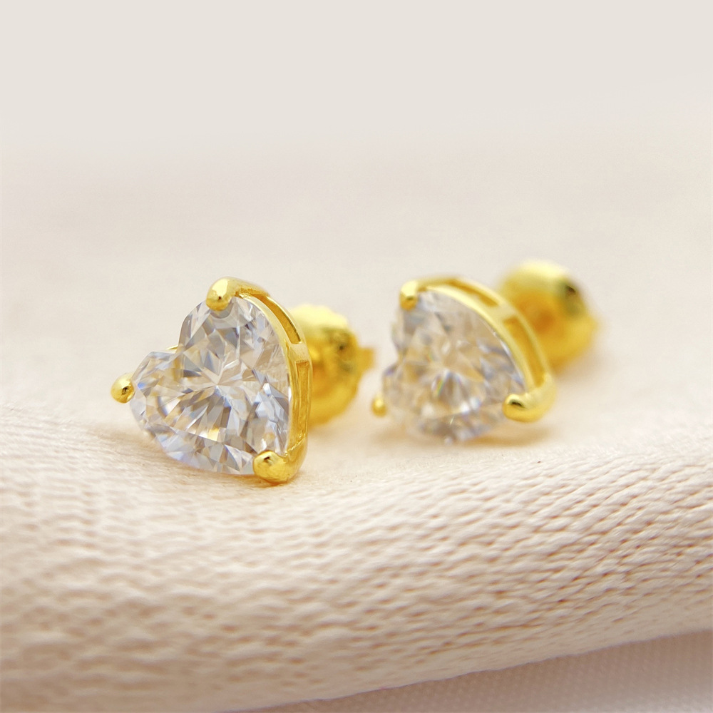 heart shaped cutting moissanite earrings designer for women solid 925 sterling silver stud earrings gold plated mens earring designer jewelry valentin