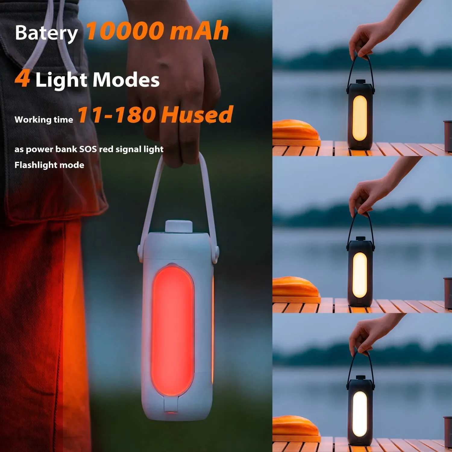 Camping Light Folding Outdoor Portable Rechargeable 10000mAh Student Dormitory Hanging Tent Hanging Lantern Led FlashlightW251106