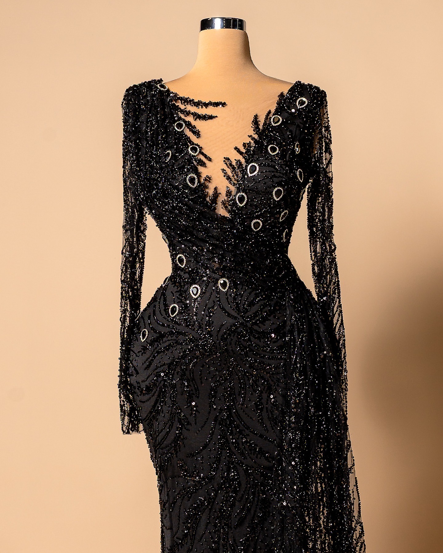 Mermaid Black Prom Dresses 2026 Crystals Sequined Lace Sheer Neck Evening Formal Party Second Birthday Engagement Gowns Plus Size Dress For Special Oc