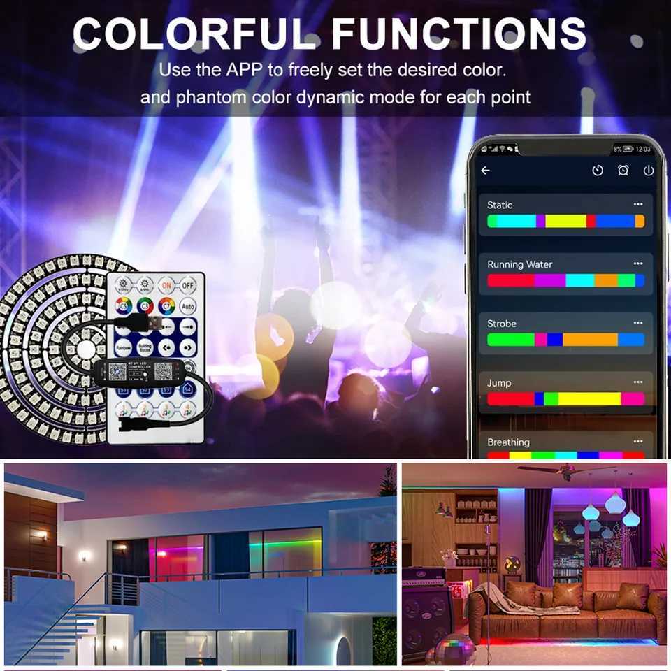 WS2812B Led Ring 5050 BuiIt-in Individually Addressable 8/16/24/35/45 Pixels RGB With USB 28Keys Bluetooth Music Controller Kit W251107
