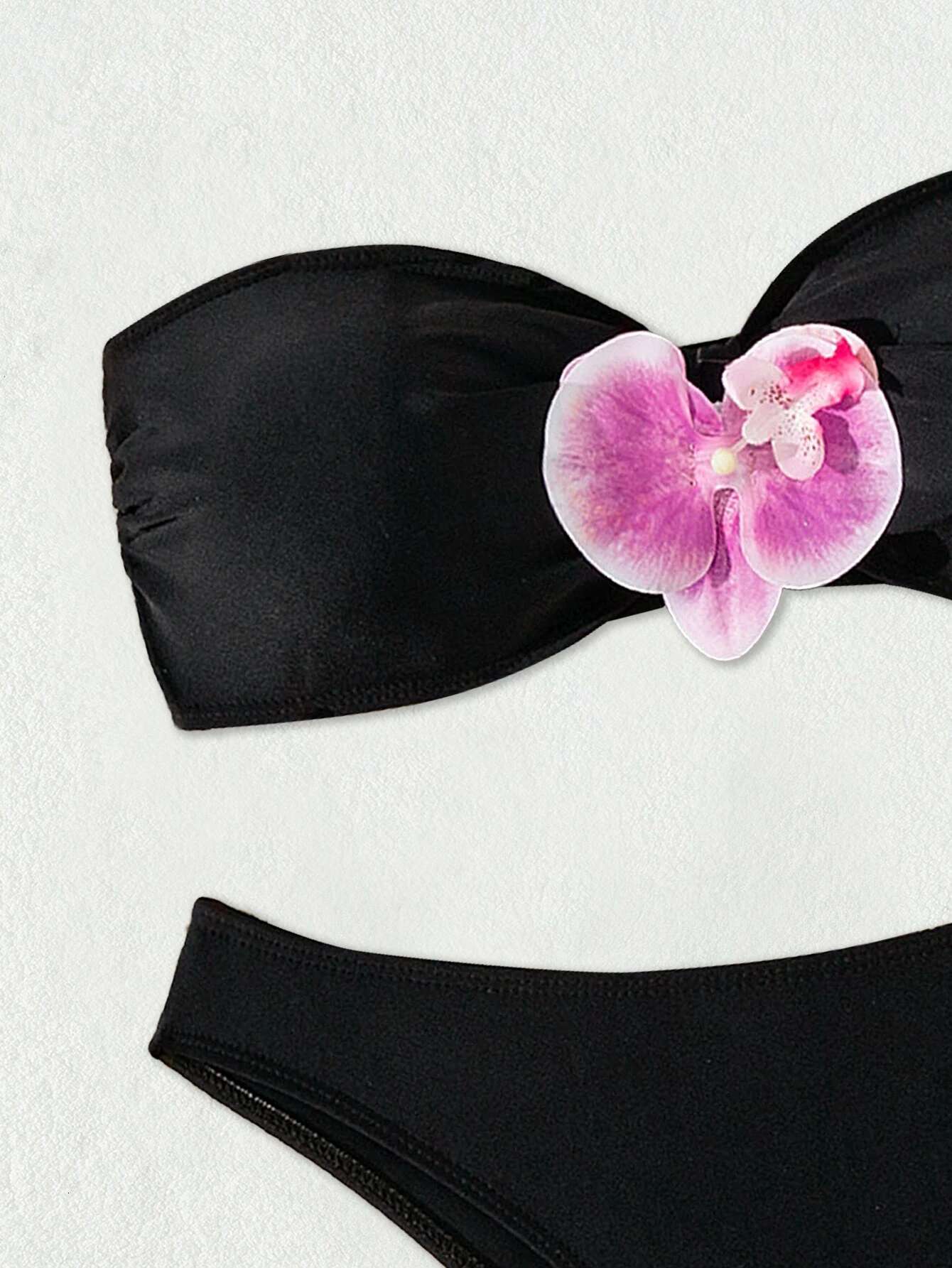 Dongdumaoyi Sexy Black D Floral Designer Bikinis Sets Women Bandeau Push Up High Waist Swimwear Summer Bathing Suit Two Piece Swimsuit