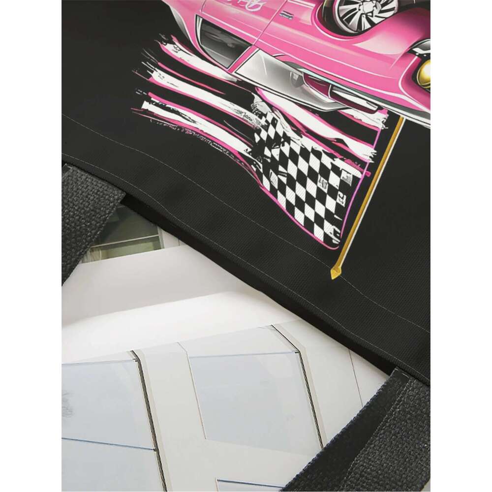 car 1pc,American retro reusable fashionable multifunctional handbag, printed canvas shopping bag handbag,