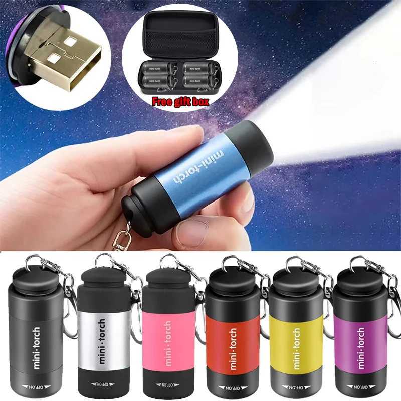 USB Rechargeable LED Multifunctional Strong light Pocket Keychain Flashlight Waterproof Outdoor Hiking Camping Mini FlashlightW251106
