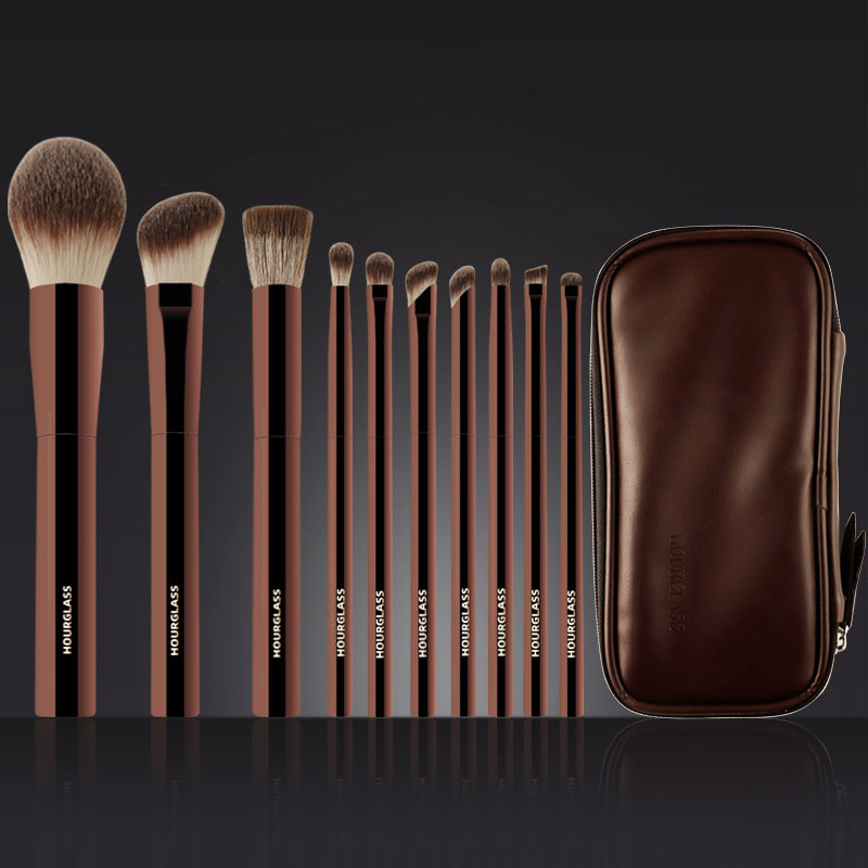 Makeup Brushes 10pcs/set Hourglass Powder Eyeshadow Domed Crease Make Up Brush Stippg Angled Shadow Brow With Cosmeetic Bag