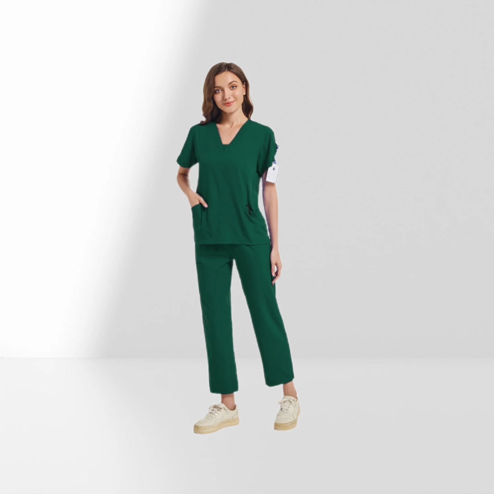 Multicolour Jogger Suit Nurse Scrubs Set Clinical Clothes Doctor Nursing Uniforms Short Sleeve V-neck Tops Pocket Pants 250402