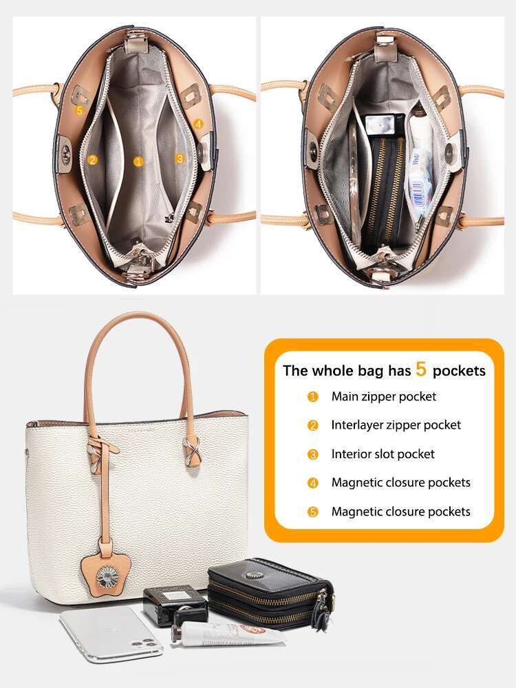 Zency Genuine Leather Handbag For Women Casual Shoulder Tote Large Capacity Designer Shopping Bag 2024 Trendy Cross Body