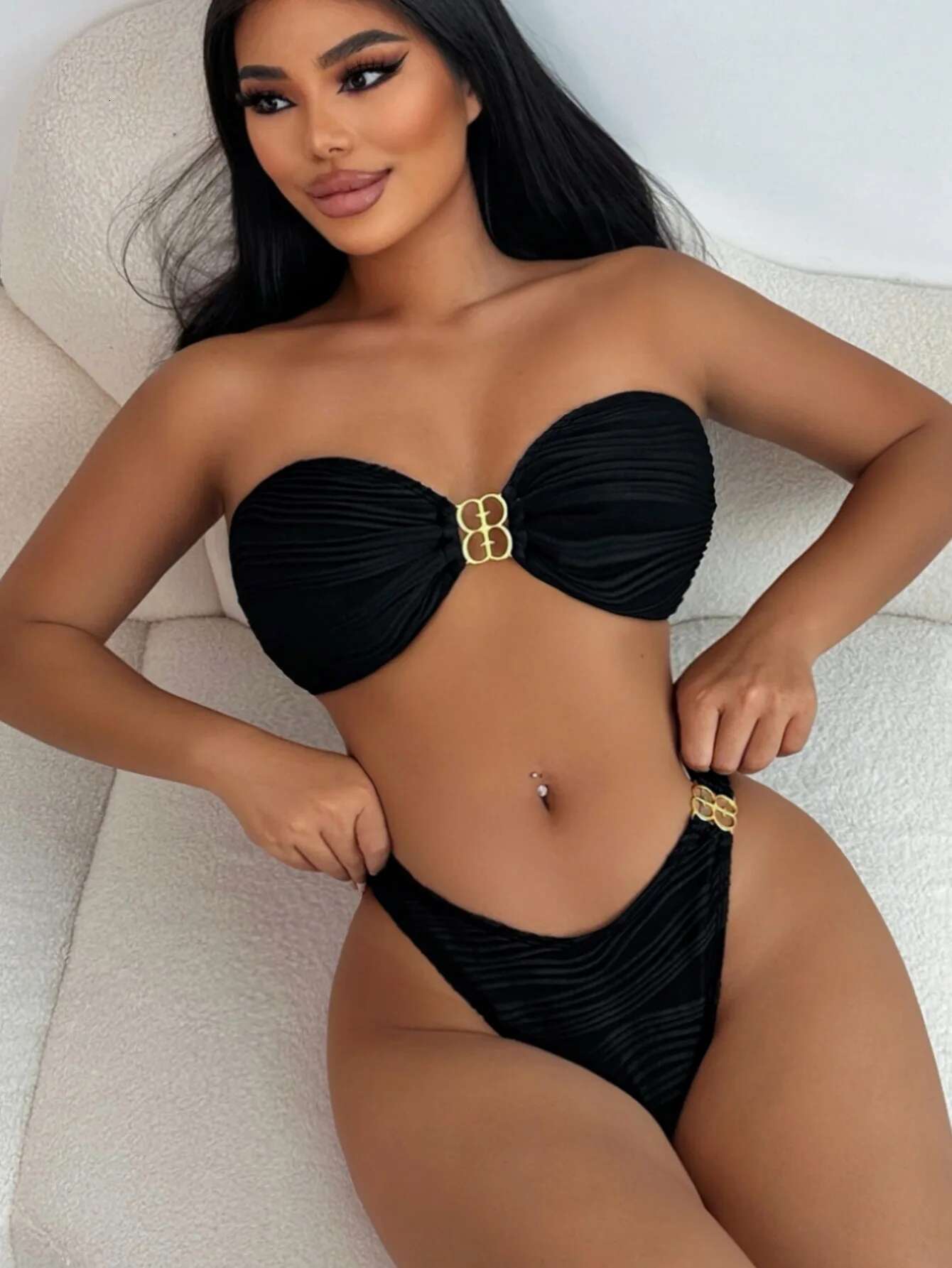 Dongdumaoyi Sexy Bandeau Bikini Set Women Metal Ring Push Up Bra Micro Swimsuit Beach Vacation Backless Bathing Suit Triangle Swimwear