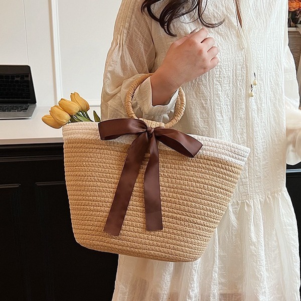 Niche Instagram Handheld Tote Cotton Thread Core Rope Large Capacity Commuter Straw Woven Women S Bag Summer Edition