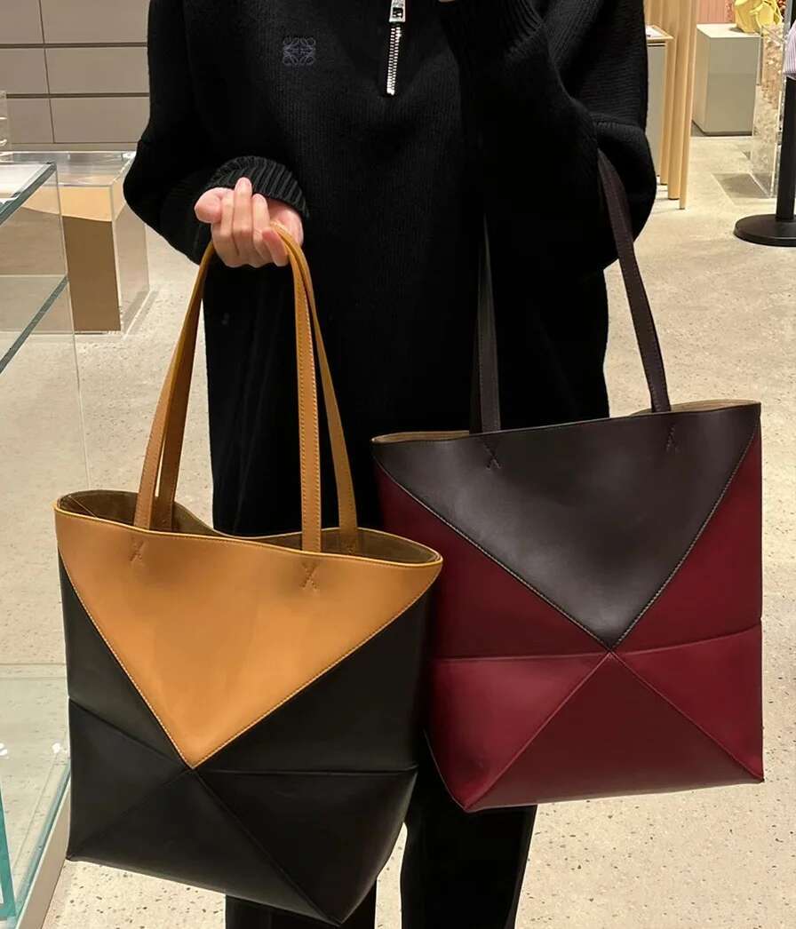 VIEE Genuine Leather Folded Tote Large Capacity Shopping Handles Shoulder Bag Ladies Portable Handbag
