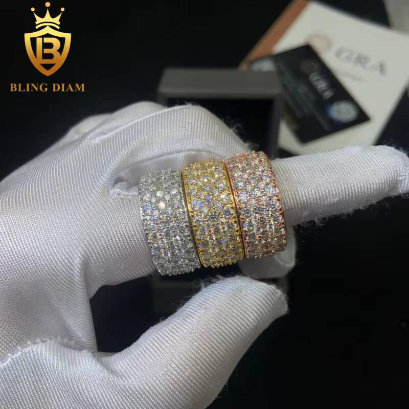 In Stock 925 Sterling Silver Moissanite Rings for Men Iced Out Moissanite Hip Hop Jewelry High Quality Diamond Pass Diamond Test