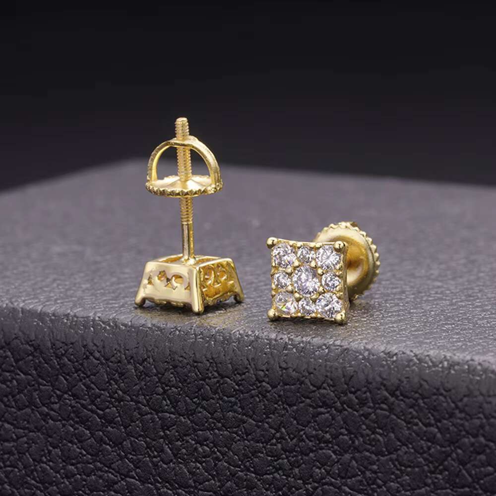 Hip Hop Jewelry 14k 18k White Gold Plated Iec Out VVS Moissanite Diamond 925 Sterling Silver Square Stud Earrings for Men