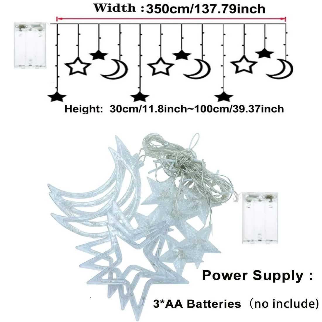 35m Star Moon LED Curtain String Light Battery Power Christmas Garland Fairy Lamp for Outdoor Garden Wedding Xmas NewYear Decor W251107