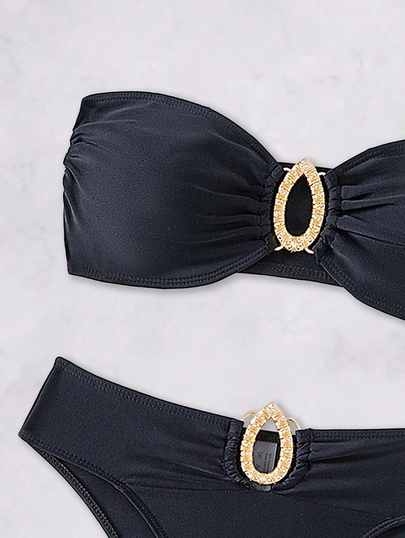 Dongdumaoyi Sexy Bandeau Bikini Women Luxury Black Rhinestones Push Up High Waist Swimsuit Summer Bathing Swimming Suit Pool Swimwear