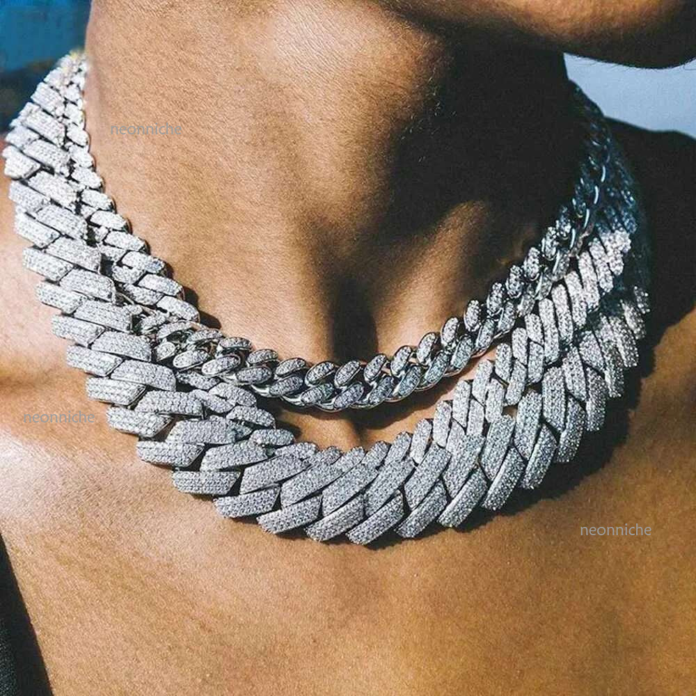 d Out Bg AAA Rhies Prong k Mens Necklace 2 Row Crystal Cu Cuban Chain Hip Hop Jewelry 14/20MMXJ250219