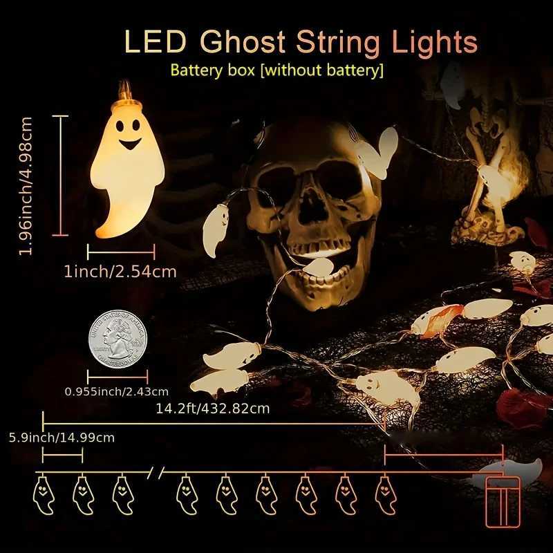 Halloween LED Ghost String Lights Battery Powered Decorative Fairy Lamp Indoor Outdoor Lighting for Haunted House Party Home W251107