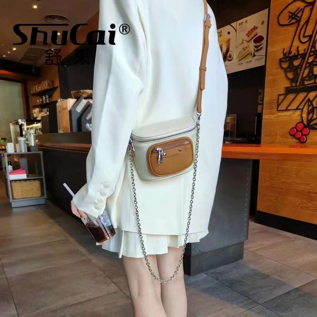 Genuine Leather New Chest Fashion Leather Single Shoulder Crossbody Chain Small Waist Bag
