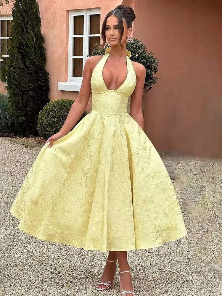 Townlike Jacquard Waist Bag A-line Dress Womens Mini Spring/Summer Dress Elegant Bow Back Free Sexy Party Dress 250402