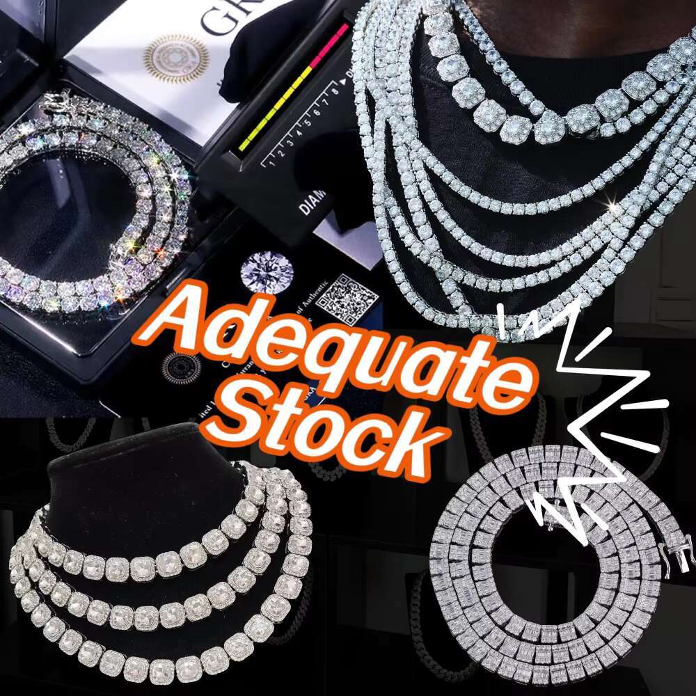 Pass Diamond Tester Tennis Chain 4mm 925 Sterling Silver Necklace Men Moissanite Tennis Chain