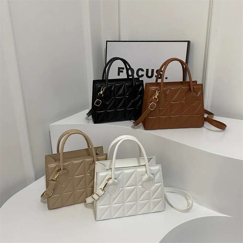 Women's Fashion Leisure Handbag PU Solid Color Quited Design Ladies Shoulder Zipper Female Crossbody Bag For Outings Commute