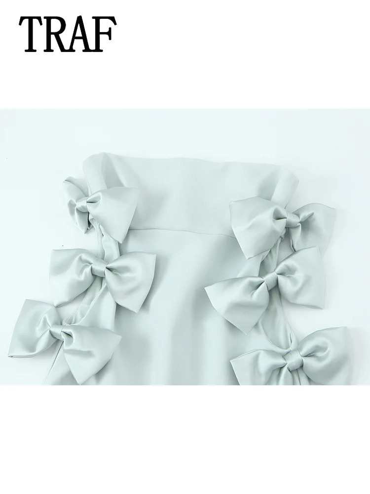 Womens 3D bow decoration sexy sleeveless backless dress summer womens fashionable shoulder strap zipper party evening dress 250402