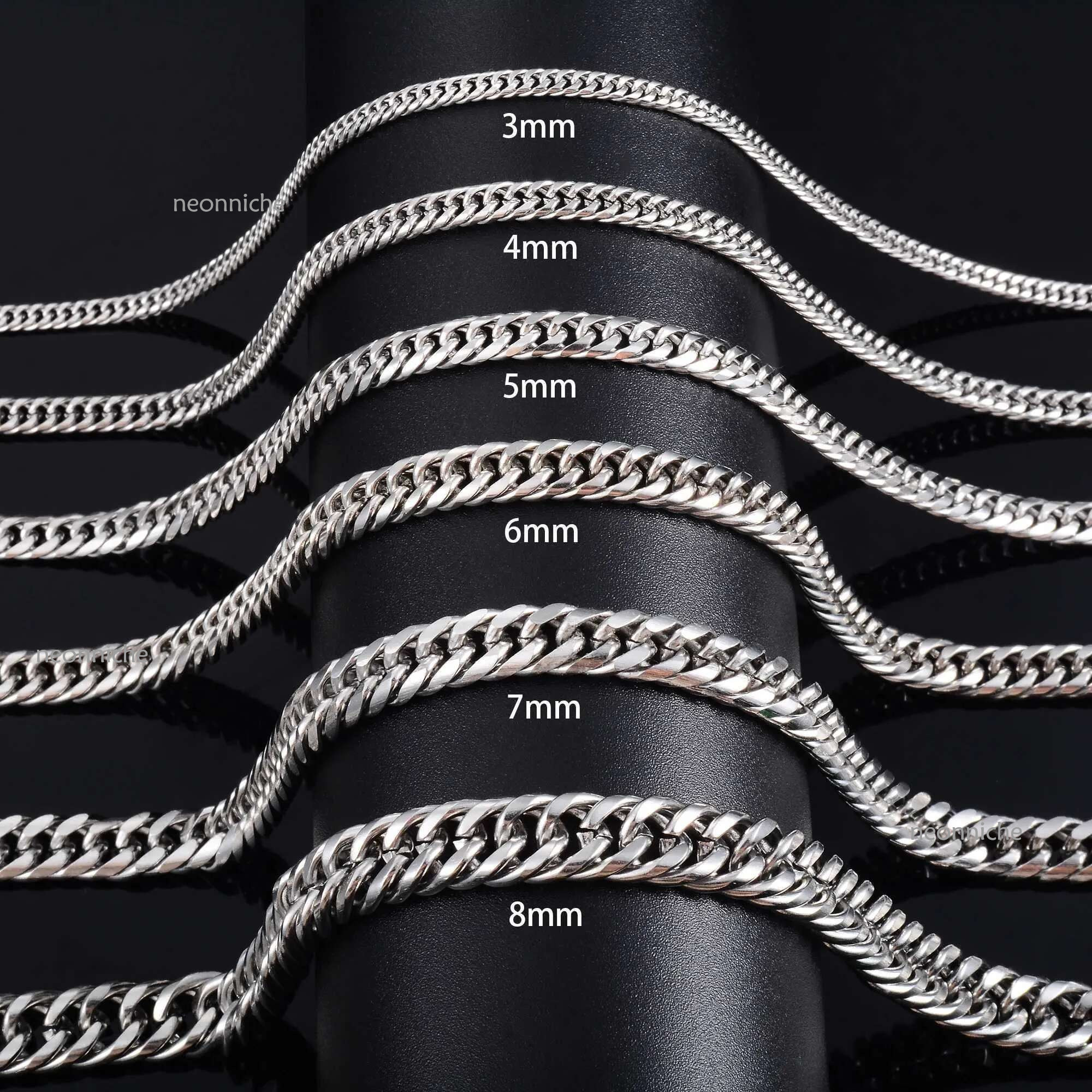 3MM/4MM Width Mens Punk k Cuban Curb Chain for Hip Hop Boy Women Stainless Steel Necklace Basic Metal Jewelry Accessories Heavy ChokerX240919