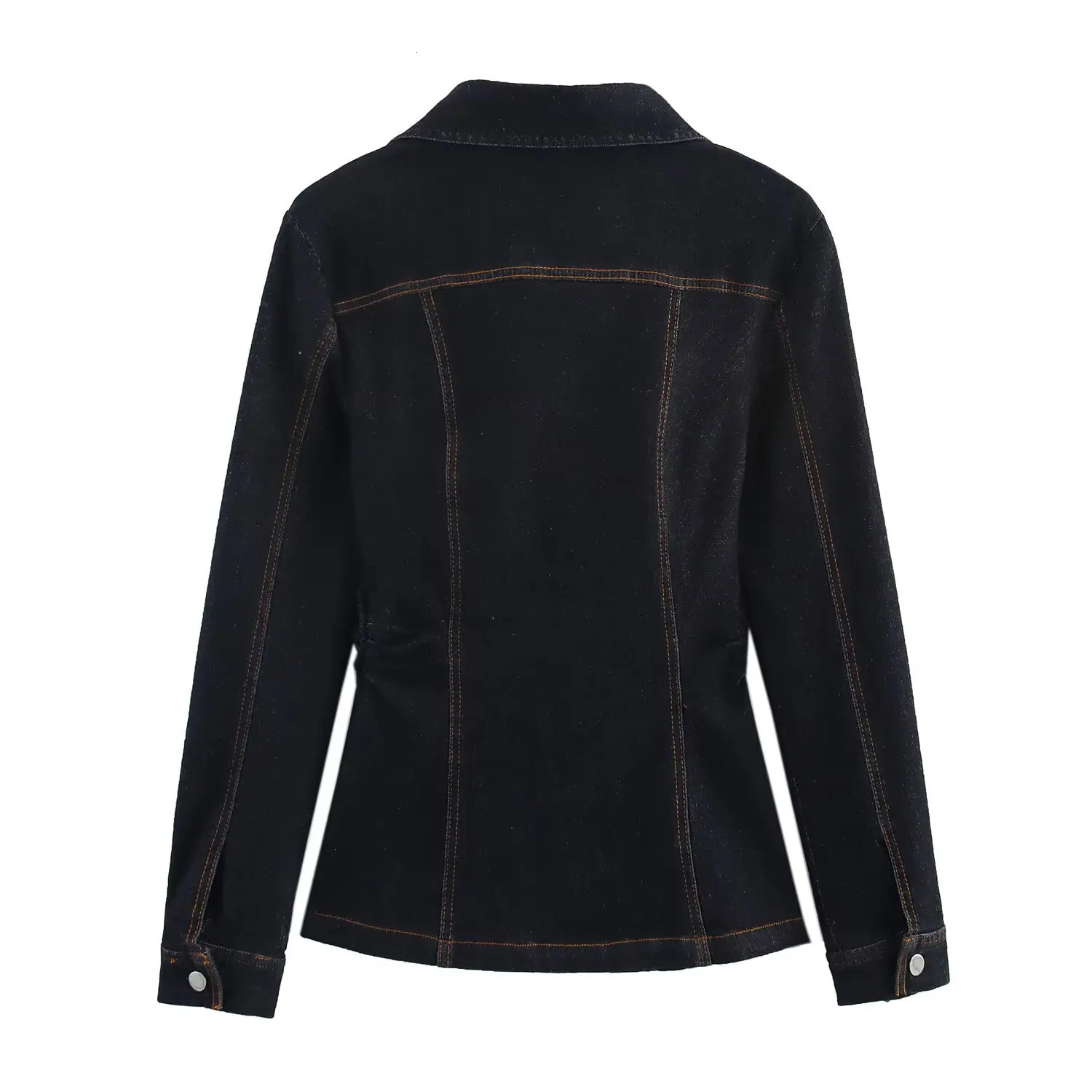 ZBZA Womens Slimming Denim Shirt with Collar Long Sleeve Single Chest Pocket Wrinkled Waist Spring and Summer Collection Casual Unique 250407