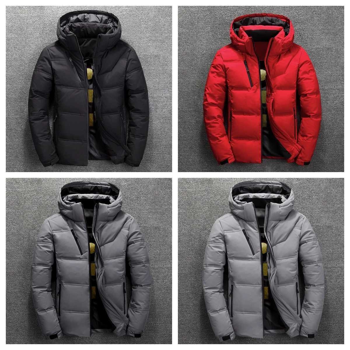 New white duck down jacket mens winter warm pure color hooded down jacket thick duck down mens down jacket winter coatT251107