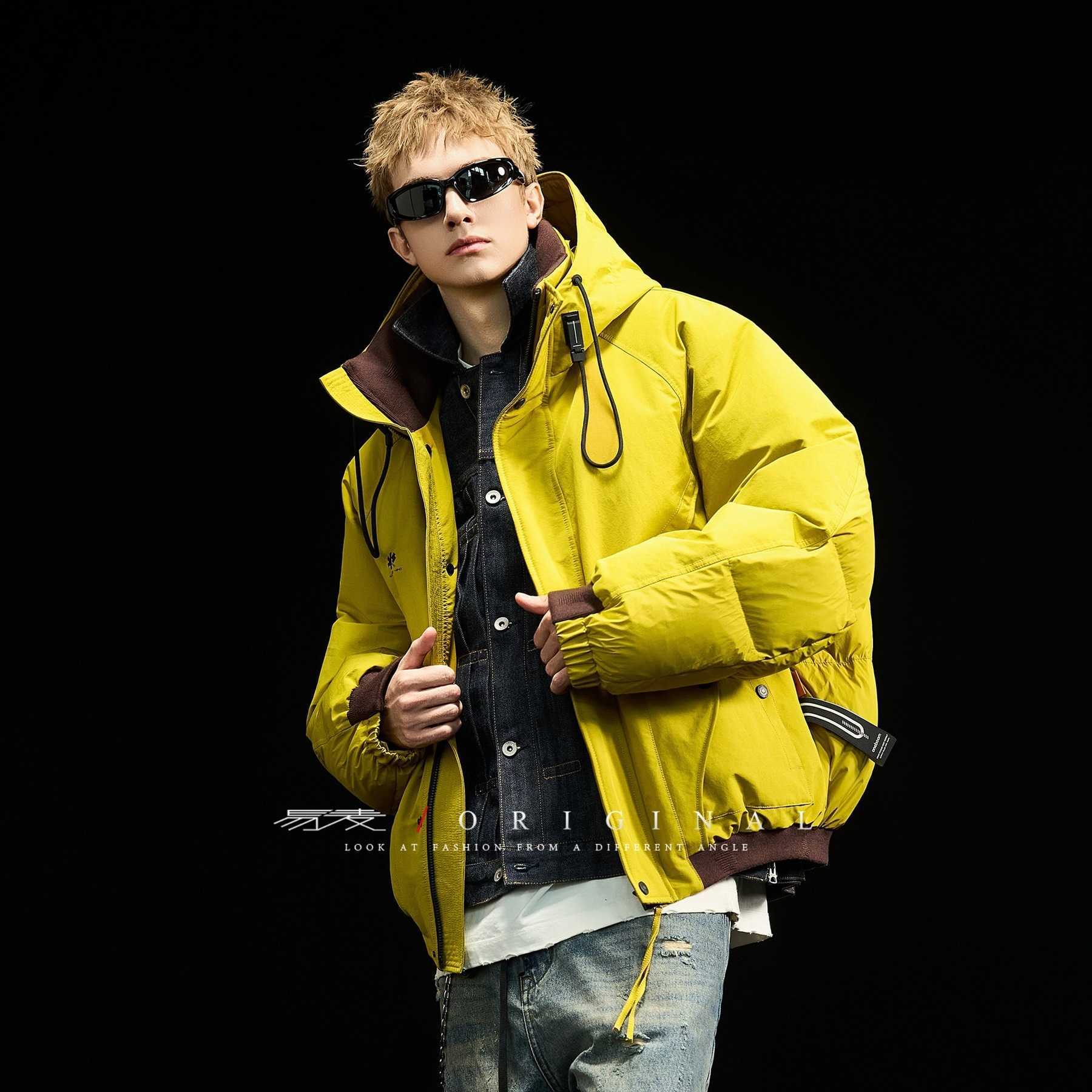 New white down winter coat for men, 2025 trendy brand, boyfriend style, hooded, padded, thick, loafie-style coat L251107